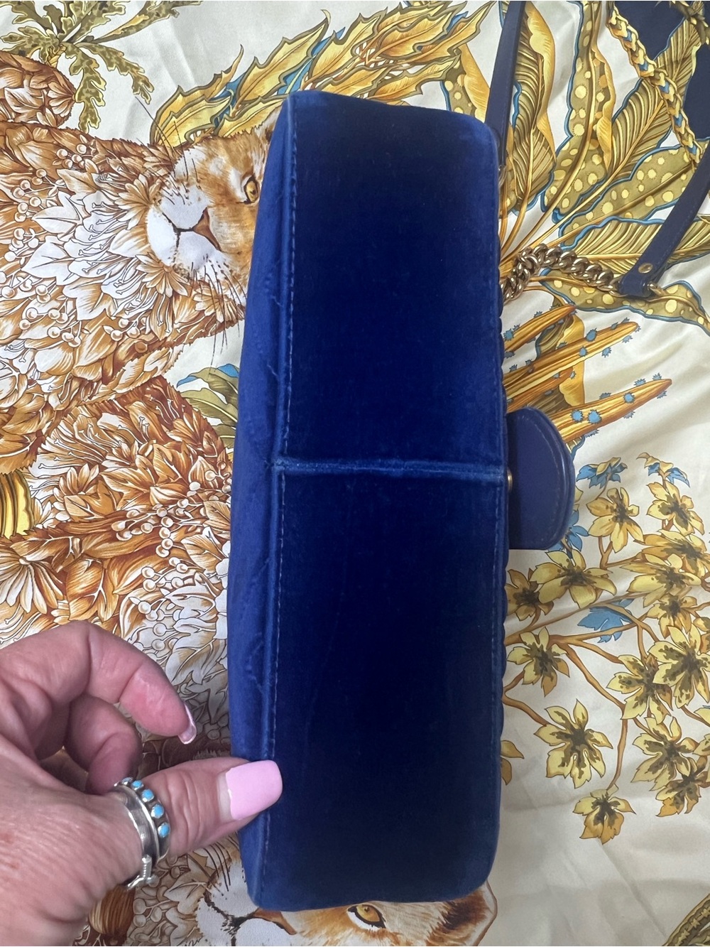 Gucci Royal Blue Velvet GG Marmont Crossbody Bag - Picture 7 of 16